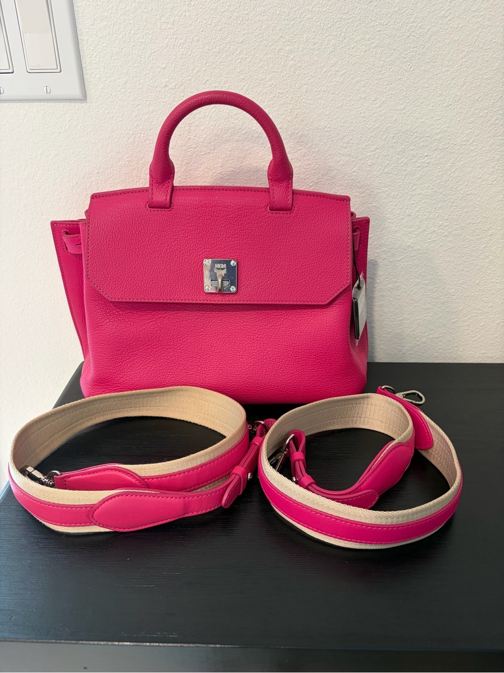 MCM Medium Milla Convertible Backpack in pink